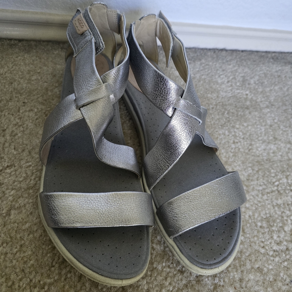 ECCO Damara Silver Slip On Crisscross Gladiator Sandals